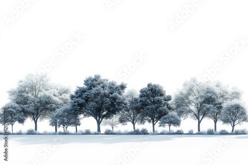 Wallpaper Mural Winter landscape with frost-covered trees lining the snowy ground under a clear sky near a peaceful park Torontodigital.ca