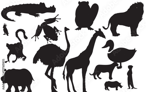 A striking silhouette of animals. The black and white contrast highlights the majestic features against a clean background, making it ideal for wildlife-themed designs.