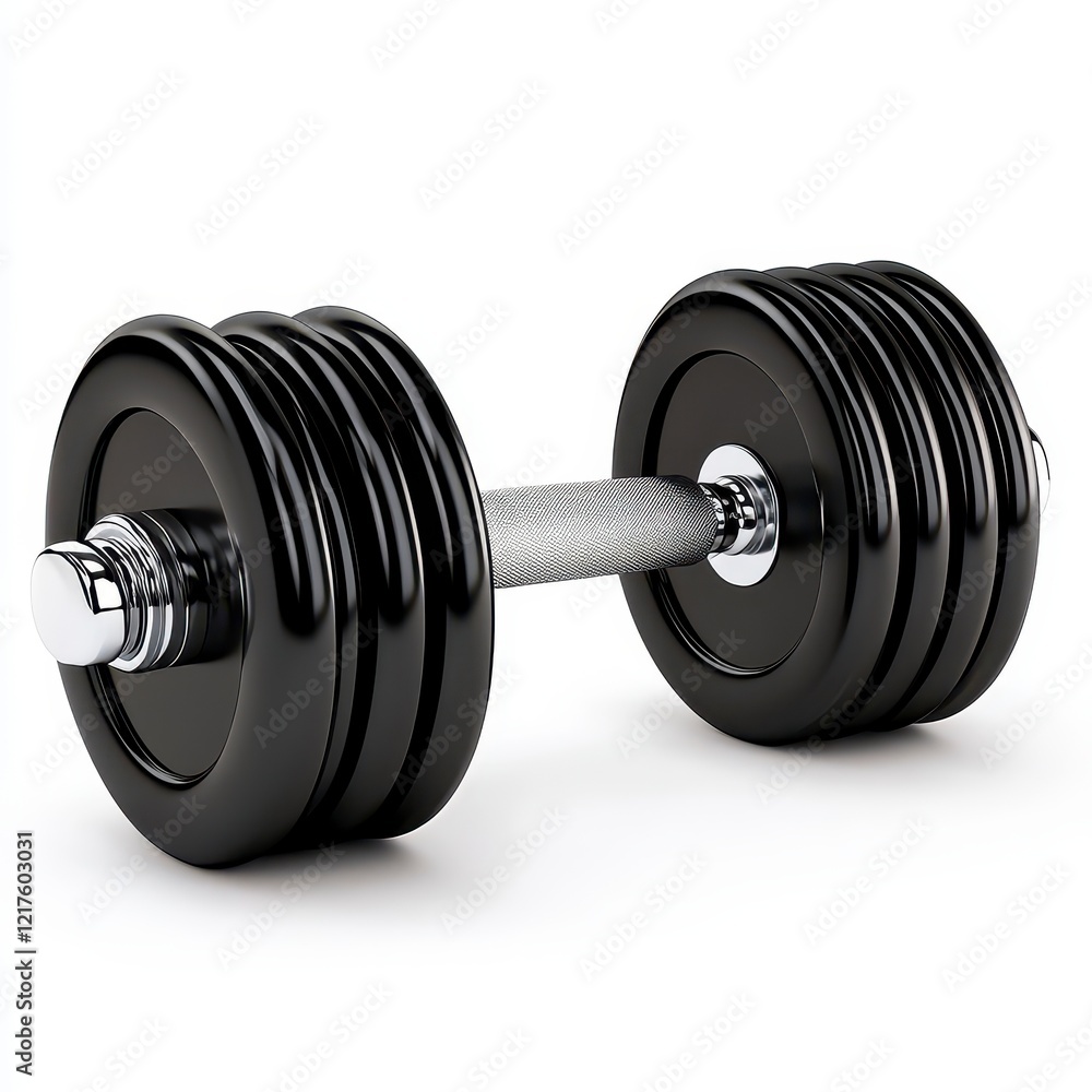 Naklejka premium Black Dumbbell on White Background Fitness and Strength Training