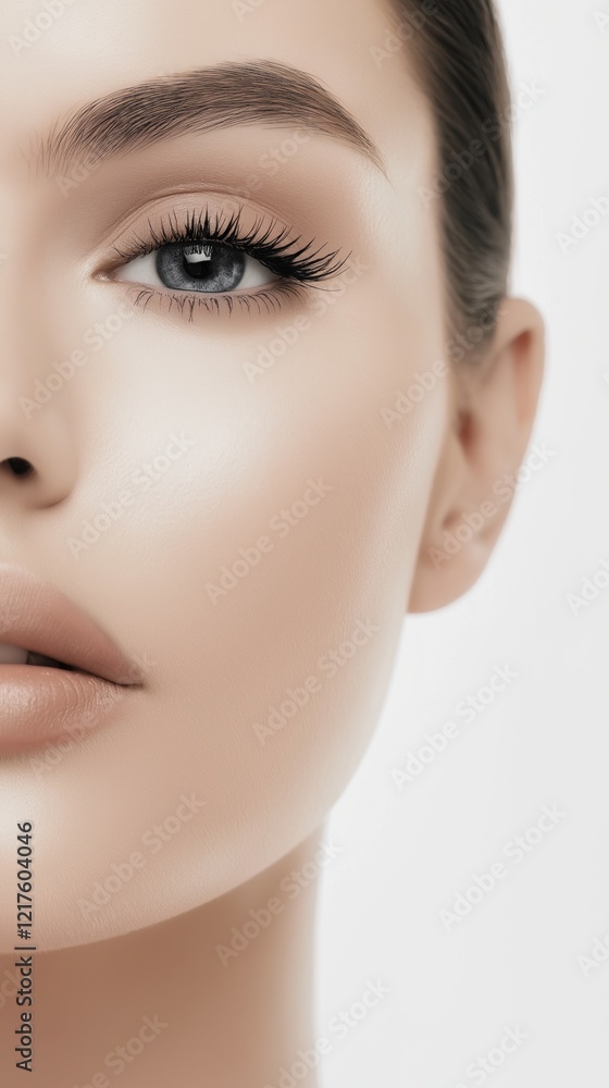 Fototapeta premium Beautiful woman showing perfect smooth skin and long black eyelashes