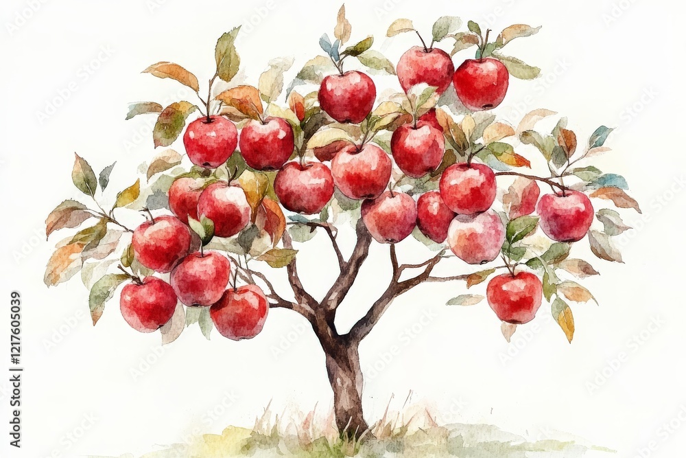 Obraz premium Vibrant apple tree laden with ripe red apples in a serene outdoor setting