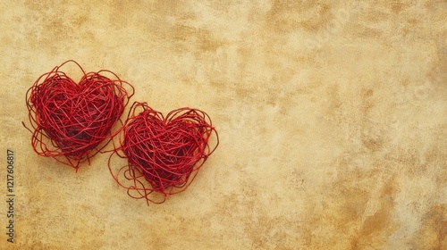 Two Red Hearts on Beige Background: A Valentine's Day Image