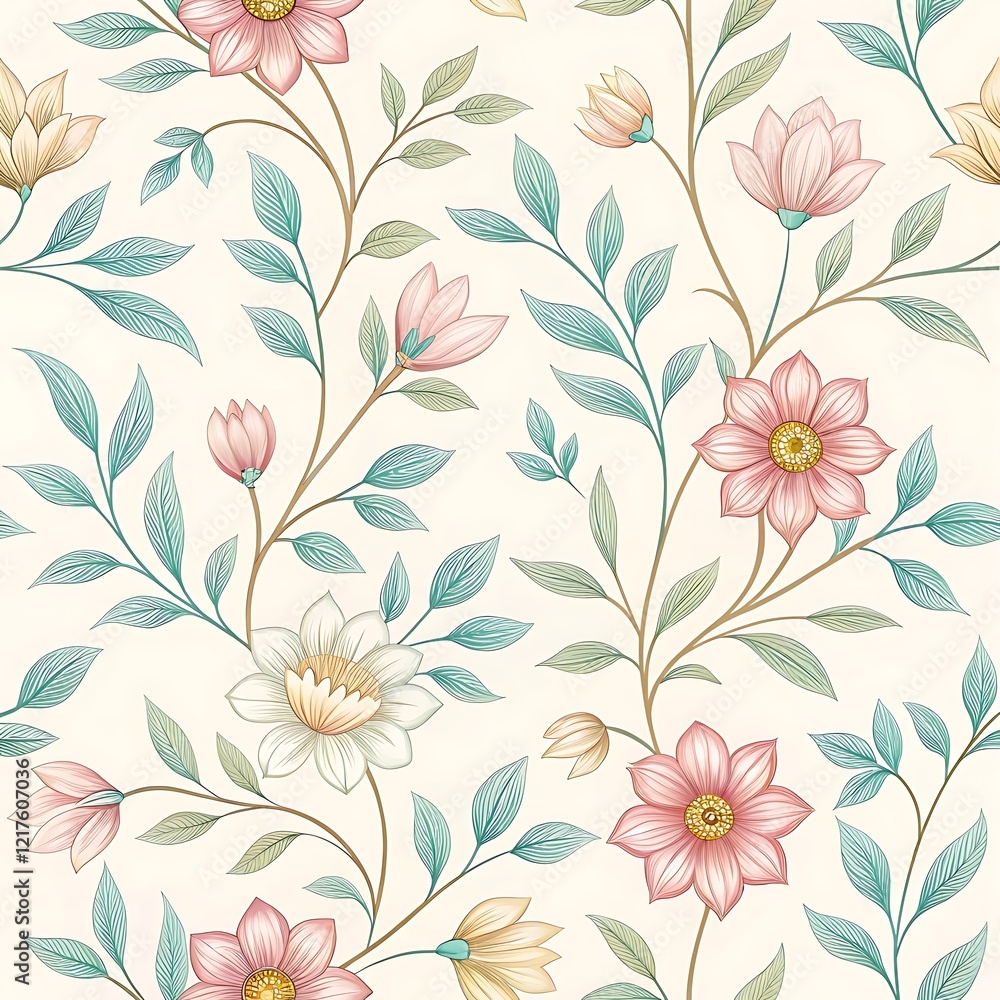 custom made wallpaper toronto digitalBotanical Floral Pattern for Premium Decorative Backgrounds with Vibrant Flowers and Greenery.