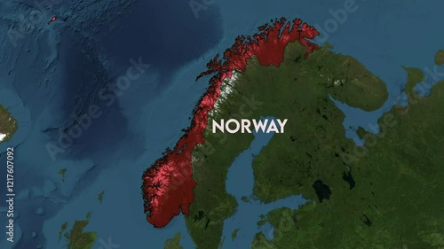 Zoom from Earth to Norway. World map animation with country borders, Images from NASA