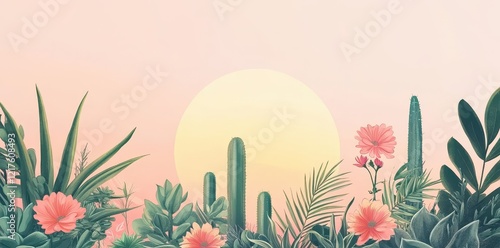 Wallpaper Mural Desert Bloom Sunset Pastel Cactus Flowers Torontodigital.ca