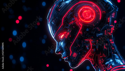 glowing lights on a futuristic humanoid robotes head