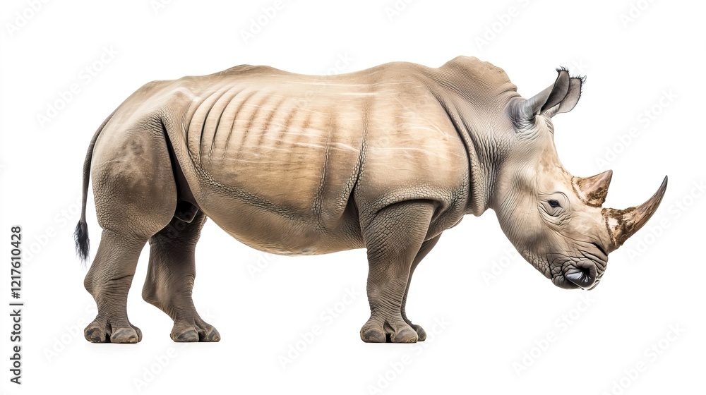Fototapeta premium Realistic Side View of a Standing Rhino with Detailed Textures