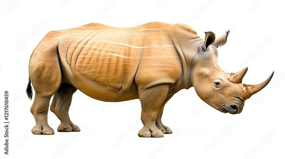 Obraz premium Realistic Side Profile of a Rhinoceros on White Background