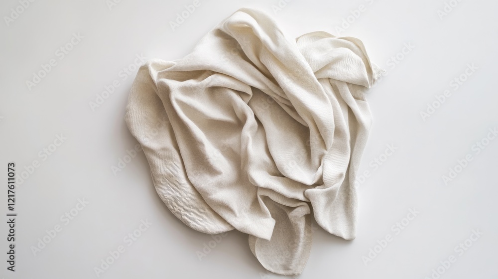 Obraz premium White textured fabric draped on a white surface showcasing folds and organic shapes with copy space for text placement