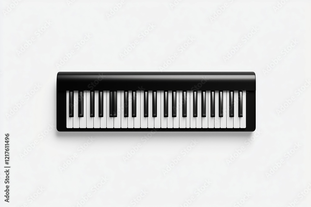 Flat keyboard clipart in minimalist black and white style, representing music, piano, and creativity in musical compositions Flat keyboard clipart in minimalist black and white style, representing music, piano, and creativity in musical compositions