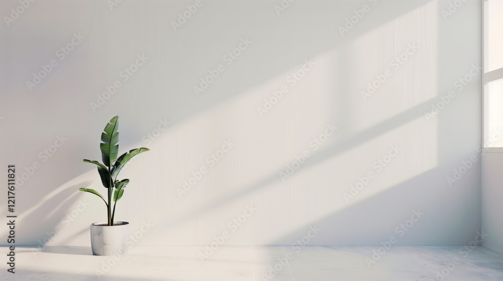 custom made wallpaper toronto digitalA potted plant sits in a white room with a large window. The room is empty and the plant is the only object in the space. AI generated.