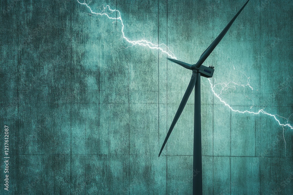Lightning strikes a wind turbine, symbolizing the vulnerability of renewable energy infrastructure to extreme weather events. Lightning strikes a wind turbine, symbolizing the vulnerability of renewable energy infrastructure to extreme weather events.