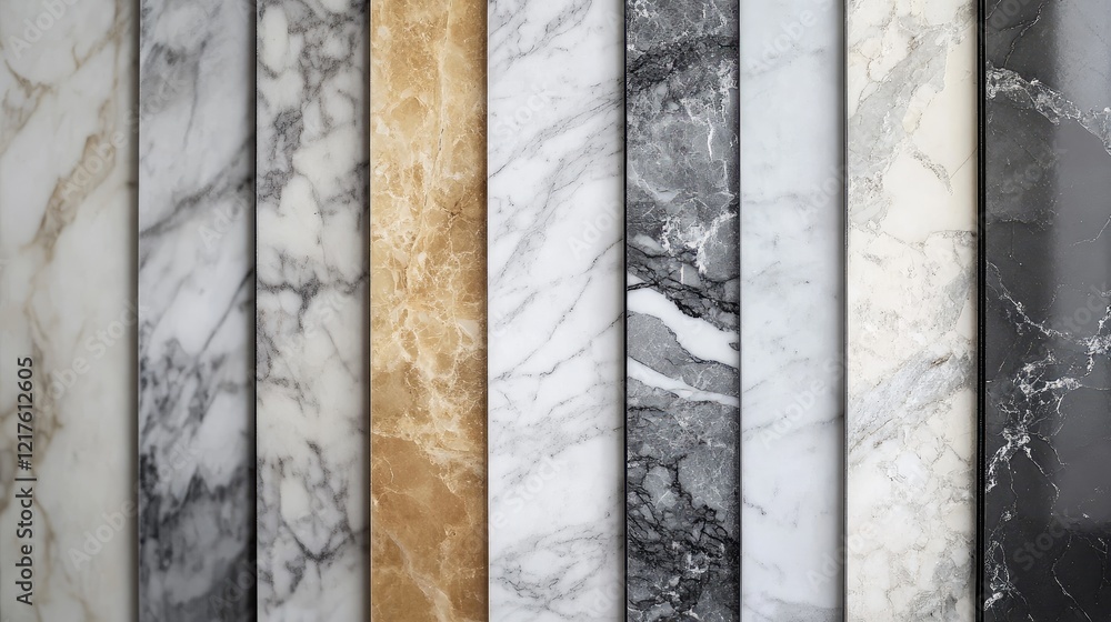 Fototapeta premium Marble texture samples collection in various colors and patterns for interior design with Copy Space
