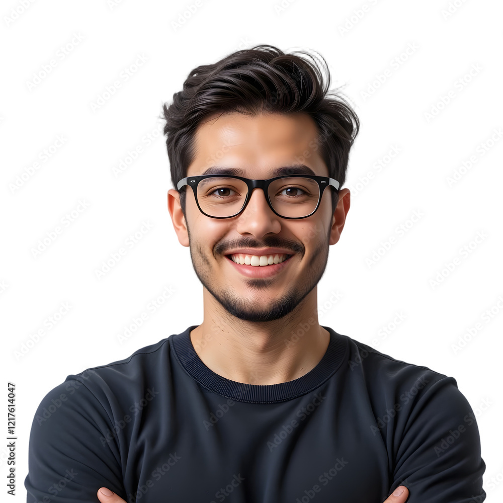 PNG, Casual man smiling with arms crossed and wearing glasses, isolated on white background PNG, Casual man smiling with arms crossed and wearing glasses, isolated on white background
