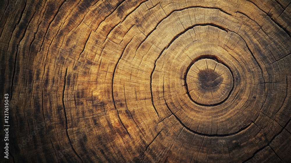 Fototapeta premium Close-up view of tree trunk cross-section showing growth rings and texture with Copy Space for text placement