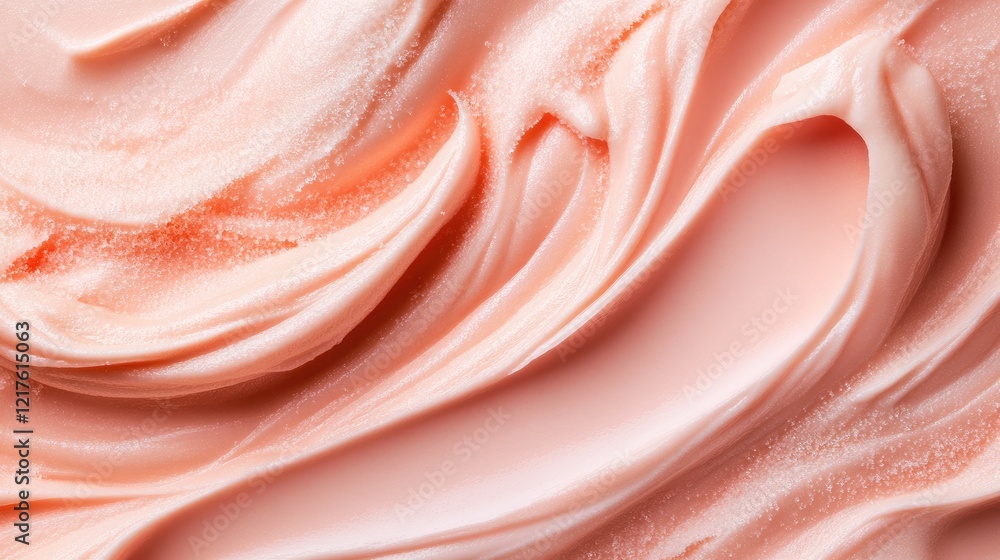 Obraz premium Close-up of creamy pink texture with swirls and soft peaks ideal for beauty and skincare product backgrounds Copy Space