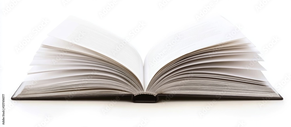 Fototapeta premium Open book with blank pages on white background providing ample copy space for text insertion