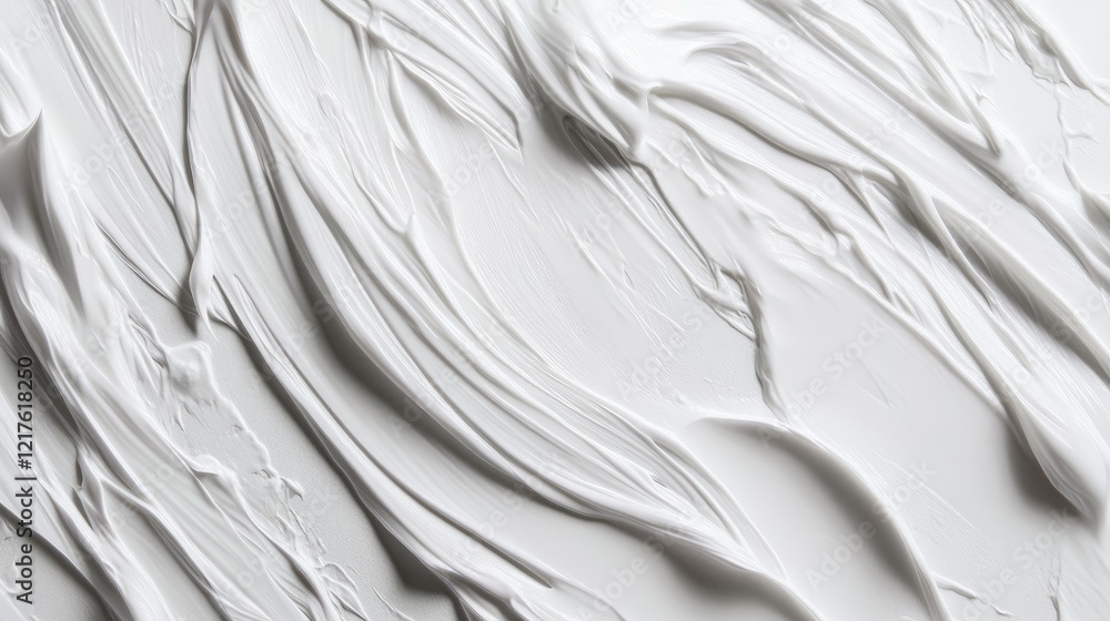 Obraz premium Textured white paint or plaster surface with smooth, flowing strokes creating a pattern background with Copy Space.