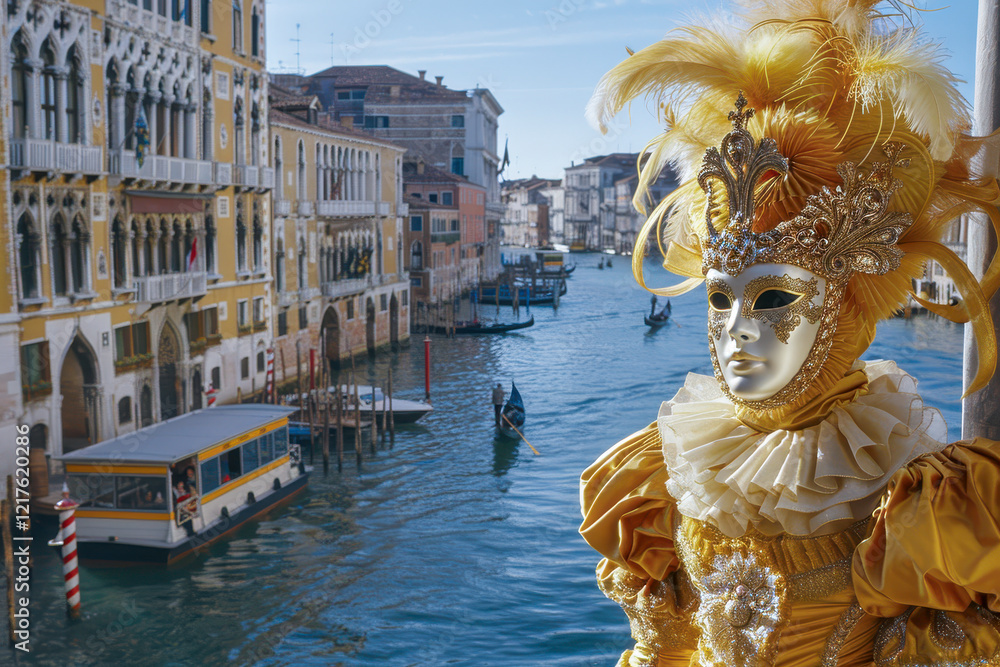 Geheimnisvoll maskierte Frau beim Carneval in Venedig, Italien, Generative AI