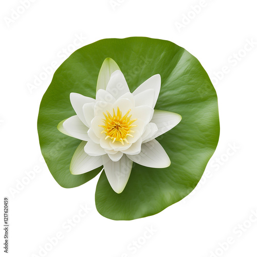 White lily pad water lily, flat lay top down view, isolated on transparent background
