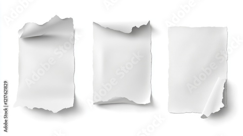 Wallpaper Mural Three torn and crumpled blank sheets of paper on a white background with natural shadows Copy Space Torontodigital.ca