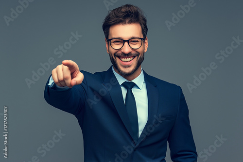 Confident Businessman Pointing at Viewer photo