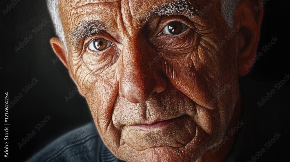 Close-up portrait of elderly man with detailed facial features and deep set expressive eyes isolated on dark background with Copy Space Close-up portrait of elderly man with detailed facial features and deep set expressive eyes isolated on dark background with Copy Space
