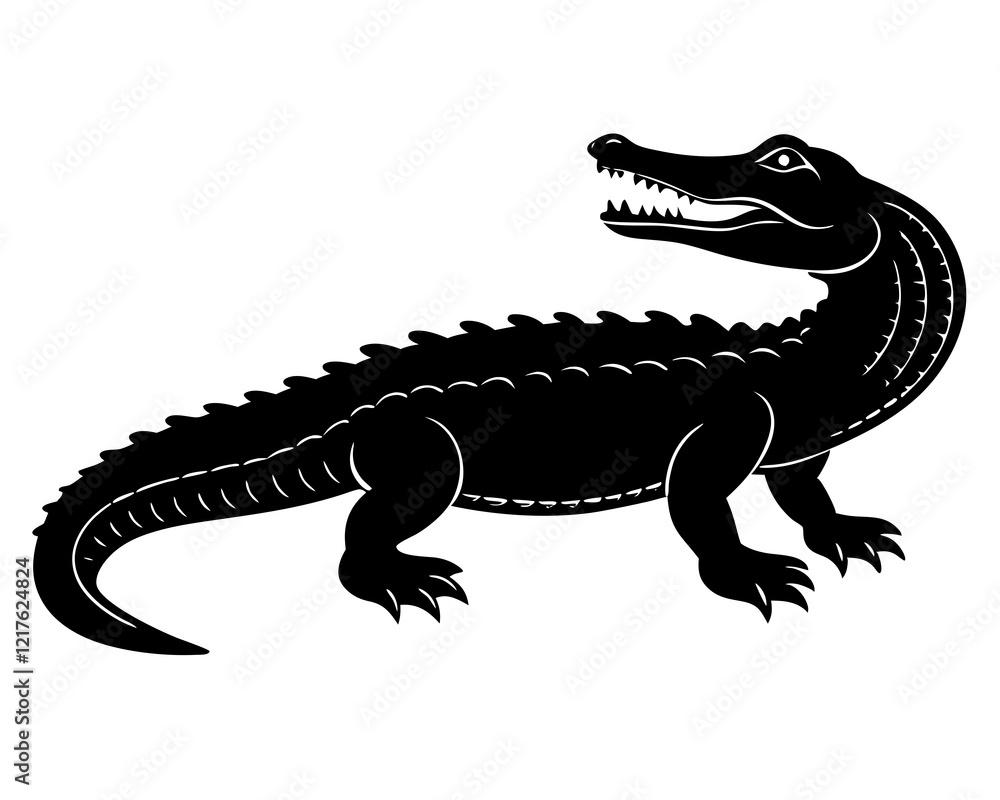 Fototapeta premium alligator black silhouette vector, Simple silhouette Design vector icon with white background. Wild Animal Vector. 