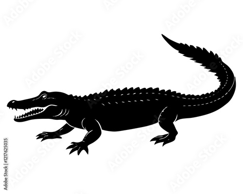 alligator black silhouette vector, Simple silhouette Design vector icon with white background. Wild Animal Vector.	