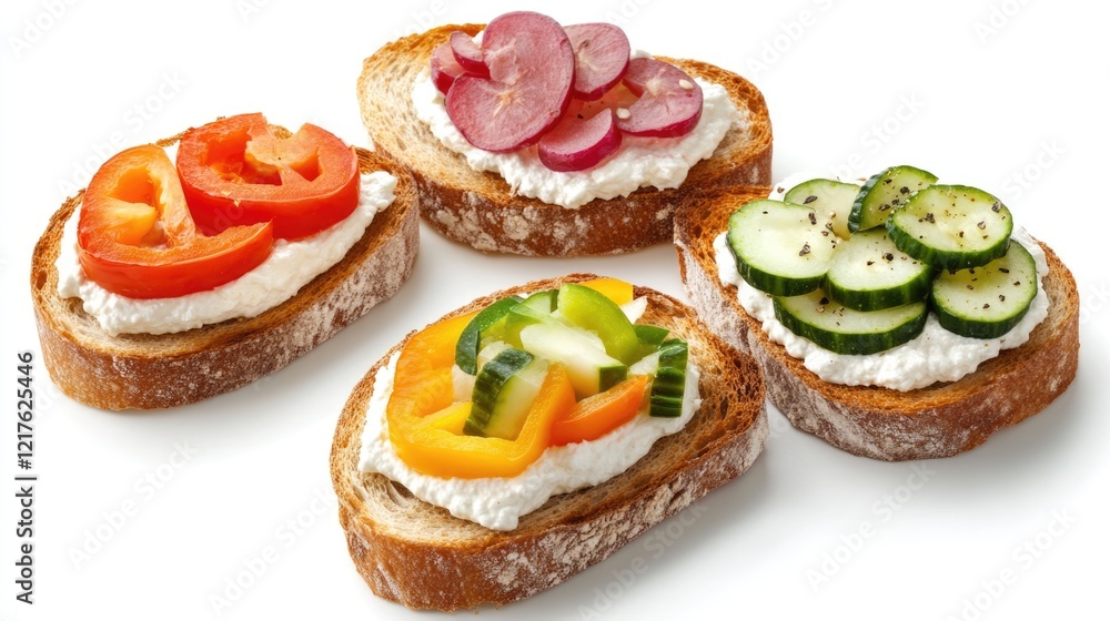 Vegetable and Cheese Spreads on Whole Grain Bread with Copy Space for Text Vegetable and Cheese Spreads on Whole Grain Bread with Copy Space for Text