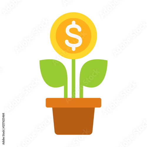 Money growing in a pot icon. Flat icon.