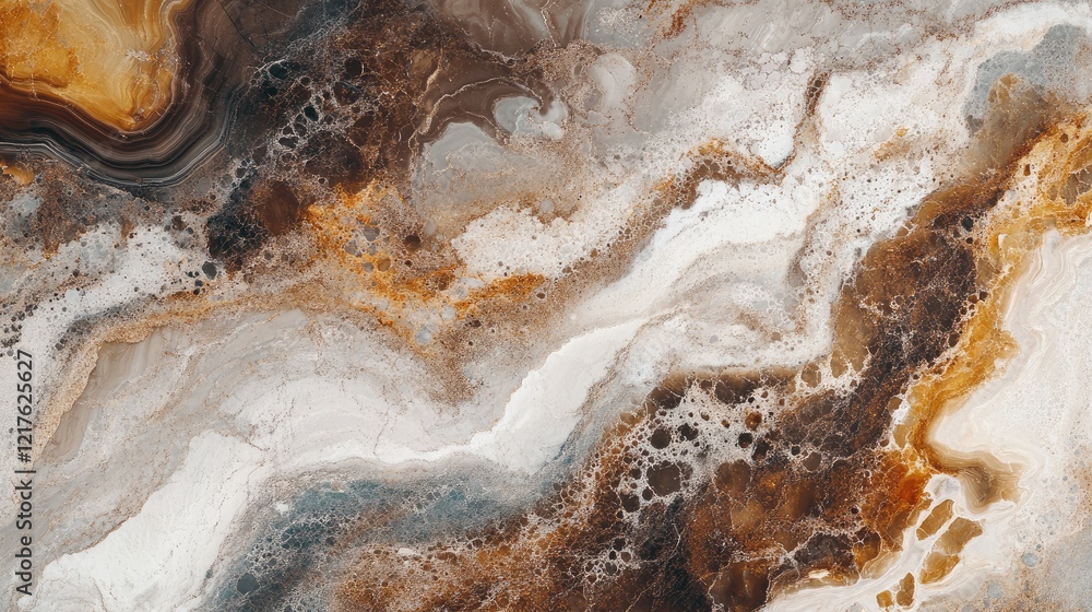 Obraz premium Abstract natural mineral background with intricate patterns and earthy tones showcasing textures and colors. Copy Space.