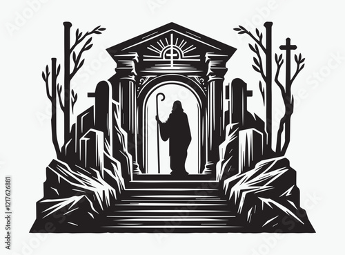 The Empty Tomb Silhouette Vector - Perfect for Easter and Faith-Inspired Designs