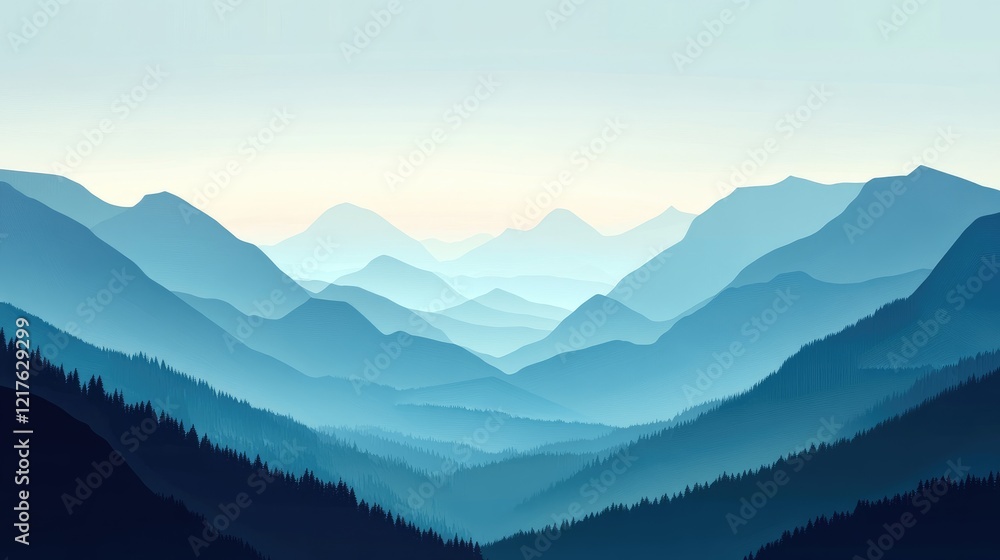 Blue mountain landscape with layers of hills and valleys in soft focus featuring copy space for text insertion. Blue mountain landscape with layers of hills and valleys in soft focus featuring copy space for text insertion.