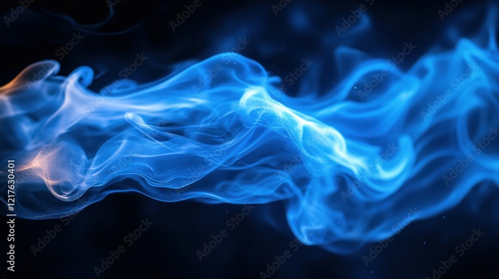 Abstract blue smoke swirls, dark background, design element Abstract blue smoke swirls, dark background, design element