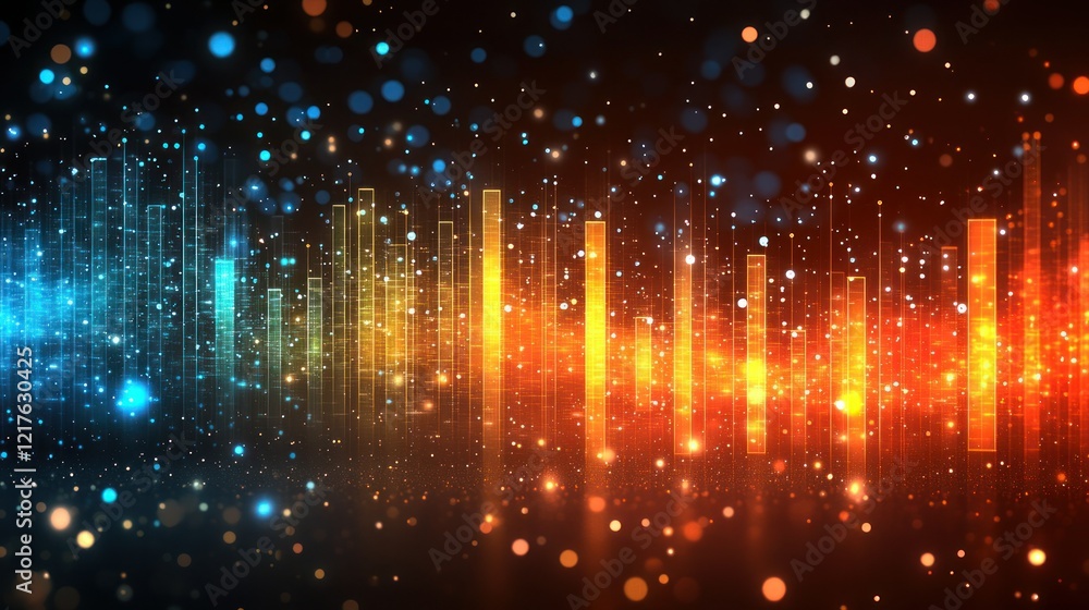 Obraz premium Abstract city skyline, glowing lights, digital wave, night, background, tech