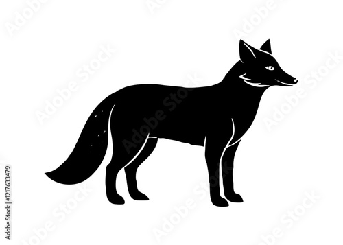 arctic fox black silhouette vector, Simple silhouette Design vector icon with white background. Wild Animal Vector.	