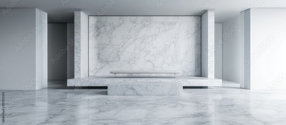 Fototapeta premium Minimalist marble interior design with empty wall space and marble flooring suitable for modern architecture presentations Copy Space