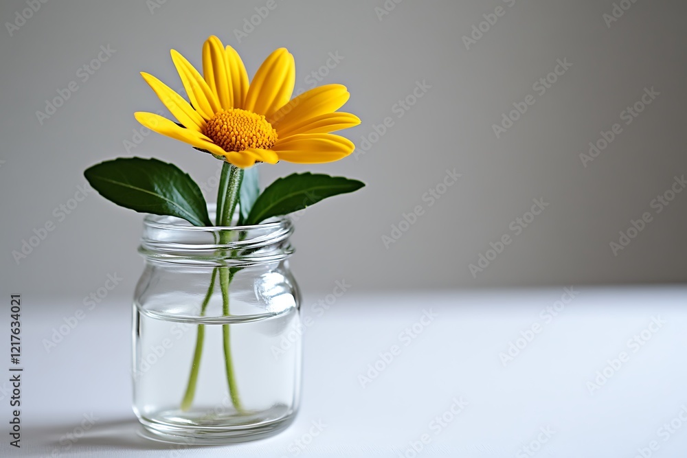 Yellow Flower in a Glass Jar - Simple Beauty Yellow Flower in a Glass Jar - Simple Beauty