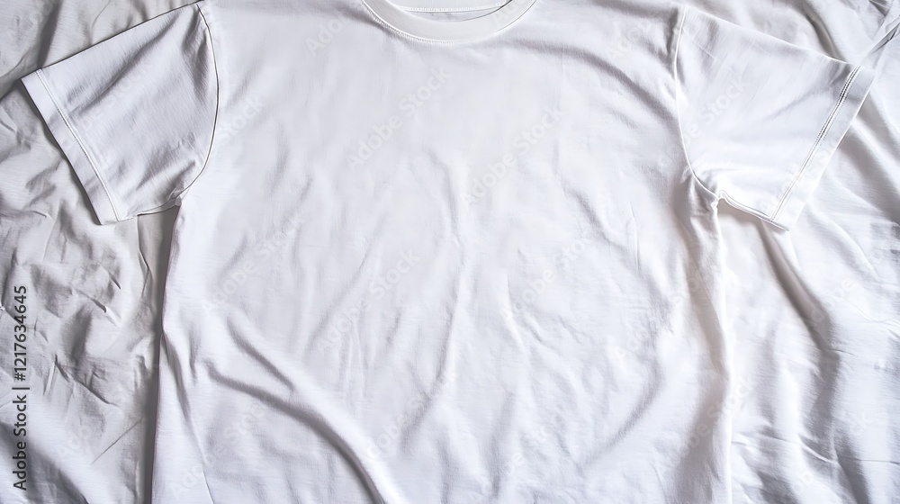 A plain sleeveless T-shirt in white, lying flat on a seamless white background, highlighting its soft fabric and neat edges A plain sleeveless T-shirt in white, lying flat on a seamless white background, highlighting its soft fabric and neat edges