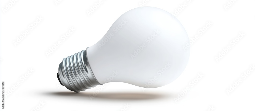 White incandescent light bulb positioned on a white background with soft shadows and copy space for text placement. White incandescent light bulb positioned on a white background with soft shadows and copy space for text placement.