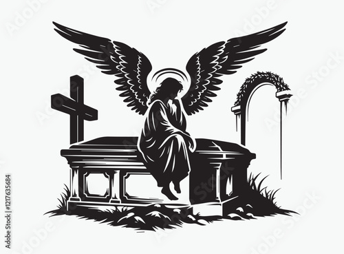 An Angel at the Tomb Silhouette Vector - Perfect for Easter and Religious Designs