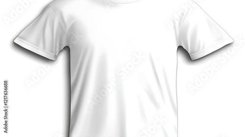 A bright white T-shirt with a flat design lying on a seamless white background, perfect for minimalistic themes