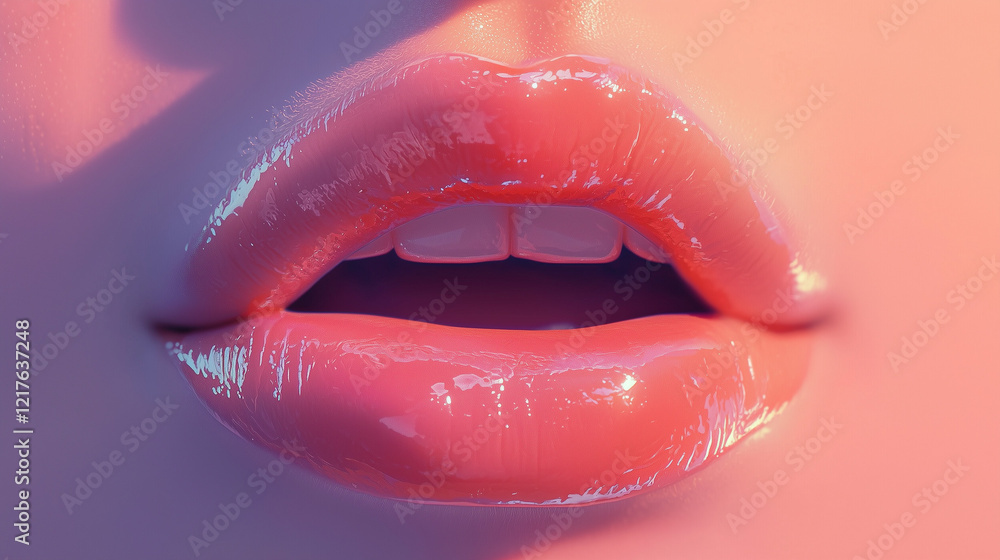 Obraz premium Realistic pastel retro cartoon-style closed mouth logo with a feminine and girly design.