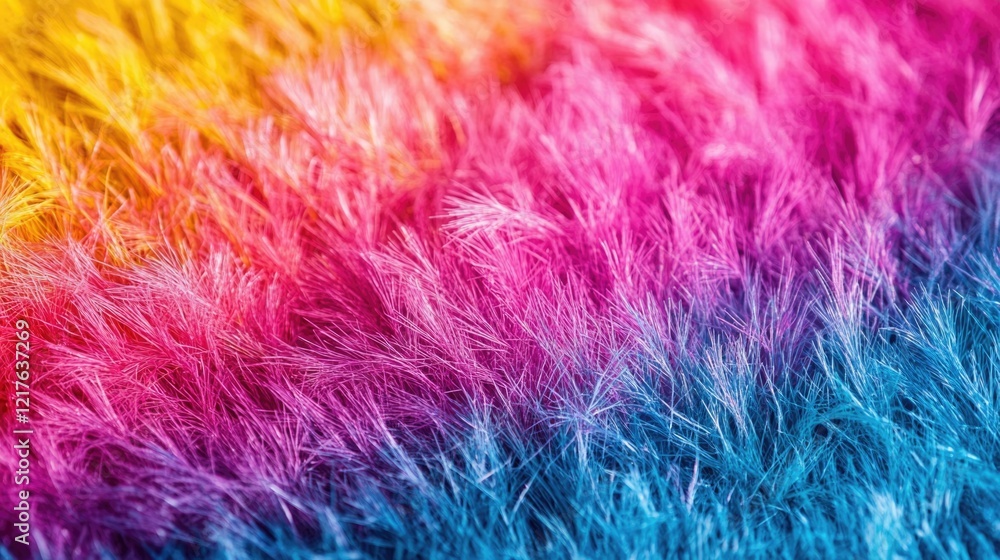 Fototapeta premium Colorful gradient fur texture with pink, purple, and blue tones suitable for background design or textile patterns Copy Space