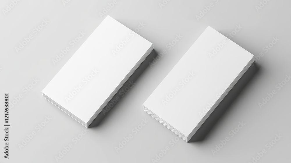 Two blank business card templates stacked on a light grey background with ample copy space for design customization. Two blank business card templates stacked on a light grey background with ample copy space for design customization.