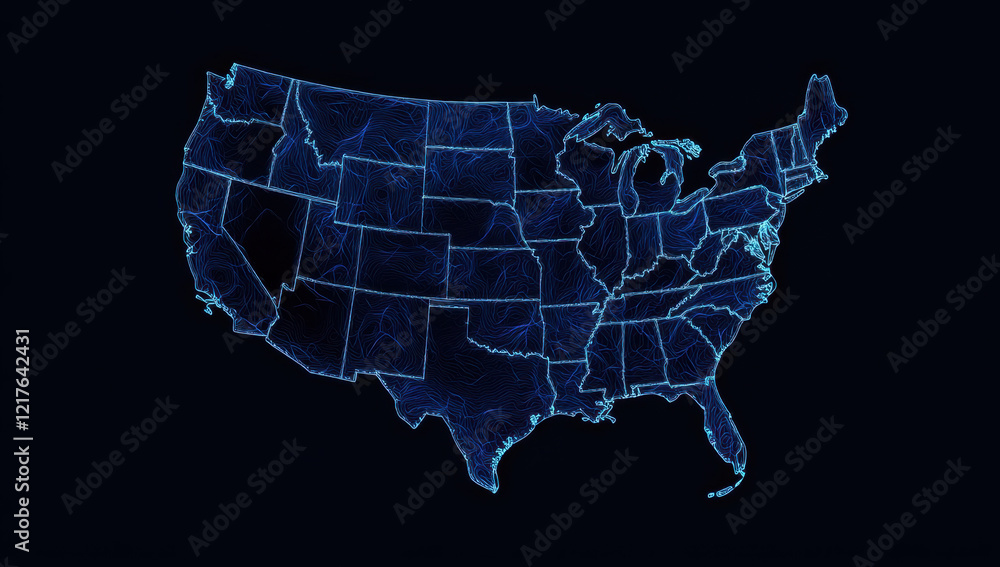 Obraz premium Detailed Map of the United States Showing State Borders and Capitals 