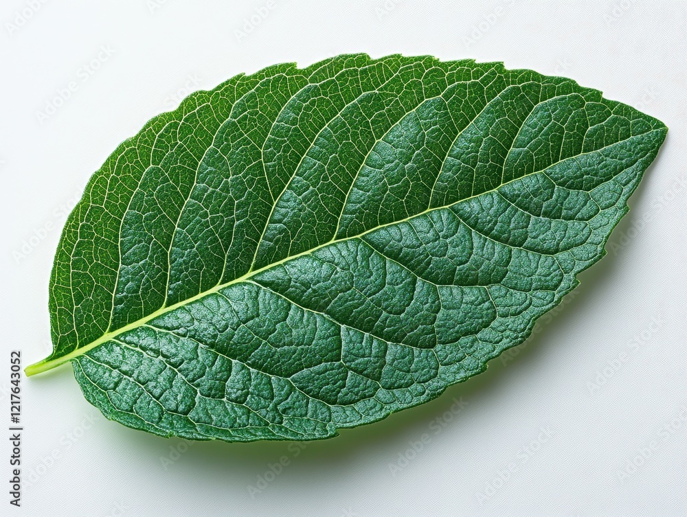 Obraz premium A close-up of a vibrant green leaf showcasing its intricate texture.
