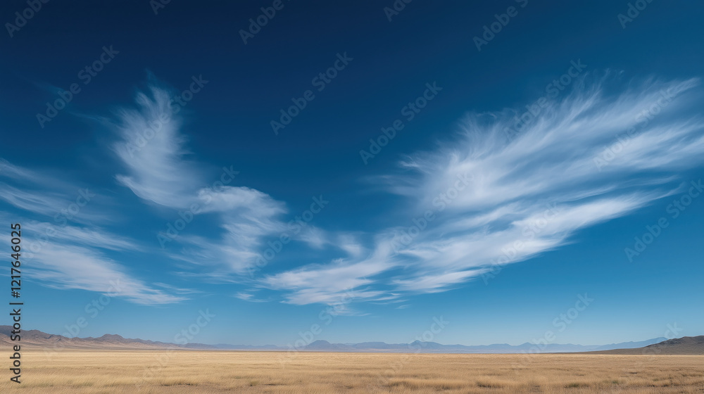 Serene Blue Sky Showcasing Delicate Cirrus Clouds Stretching Across the Horizon Serene Blue Sky Showcasing Delicate Cirrus Clouds Stretching Across the Horizon