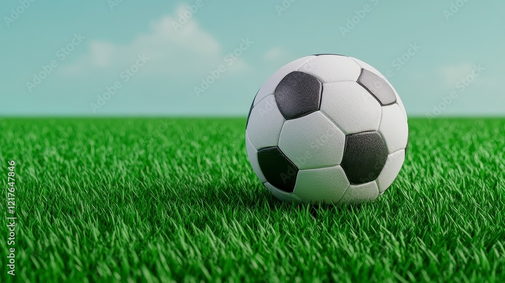 Obraz premium Classic Soccer Ball on Green Field Under a Summer Sky